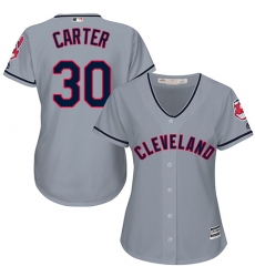 Women's Majestic Cleveland Indians #30 Joe Carter Replica Grey Road Cool Base MLB Jersey