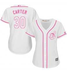Women's Majestic Cleveland Indians #30 Joe Carter Replica White Fashion Cool Base MLB Jersey