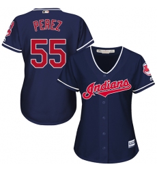 Women's Majestic Cleveland Indians #55 Roberto Perez Replica Navy Blue Alternate 1 Cool Base MLB Jersey