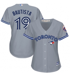 Women's Majestic Toronto Blue Jays #19 Jose Bautista Authentic Grey Road MLB Jersey
