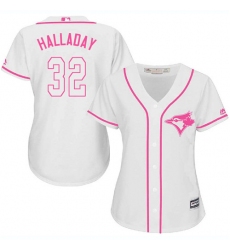 Women's Majestic Toronto Blue Jays #32 Roy Halladay Replica White Fashion Cool Base MLB Jersey
