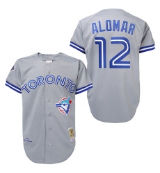 Men's Mitchell and Ness Toronto Blue Jays #12 Roberto Alomar Authentic Grey Throwback MLB Jersey