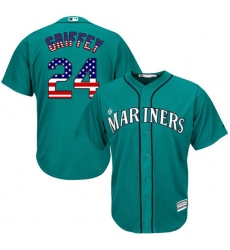 Men's Majestic Seattle Mariners #24 Ken Griffey Authentic Teal Green USA Flag Fashion MLB Jersey