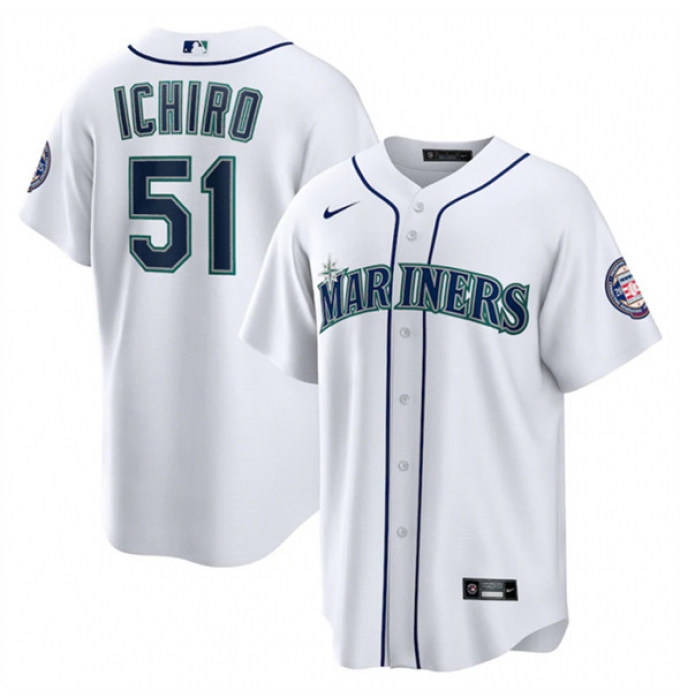 Men's Seattle Mariners #51 Ichiro Suzuki White Cool Base Stitched Baseball Jersey