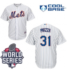 Men's Majestic New York Mets #31 Mike Piazza Replica White Home Cool Base 2015 World Series MLB Jersey