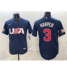 Men's USA Baseball #3 Bryce Harper Navy World Baseball Classic Stitched Jersey
