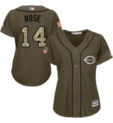 Women's Majestic Cincinnati Reds #14 Pete Rose Replica Green Salute to Service MLB Jersey