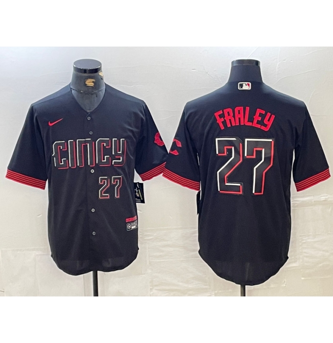 Men's Cincinnati Reds #27 Jake Fraley Number Black 2023 City Connect Cool Base Stitched Jersey