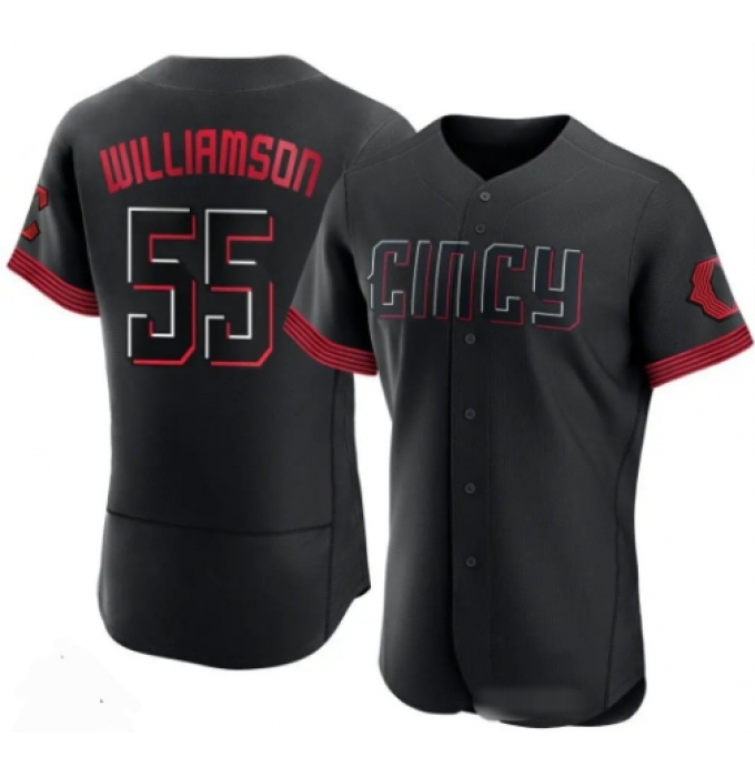 Men's Cincinnati Reds #55 Brandon Williamson Black 2023 City Connect Cool Base Stitched Jersey