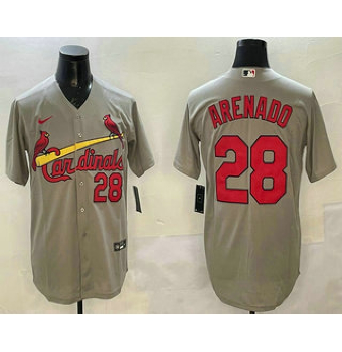 Men's St Louis Cardinals #28 Nolan Arenado Number Grey Stitched Cool Base Nike Jersey