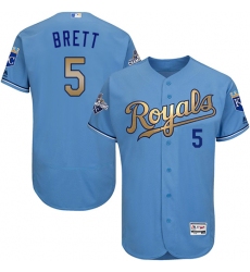 Men's Majestic Kansas City Royals #5 George Brett Authentic Light Blue 2015 World Series Champions Gold Program FlexBase MLB Jersey
