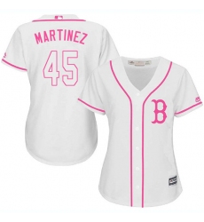 Women's Majestic Boston Red Sox #45 Pedro Martinez Authentic White Fashion MLB Jersey