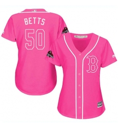 Women's Majestic Boston Red Sox #50 Mookie Betts Authentic Pink Fashion 2018 World Series Champions MLB Jersey