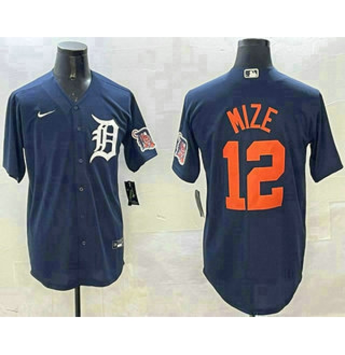 Men's Detroit Tigers #12 Casey Mize Navy Alternate With Cool Base Stitched Jersey