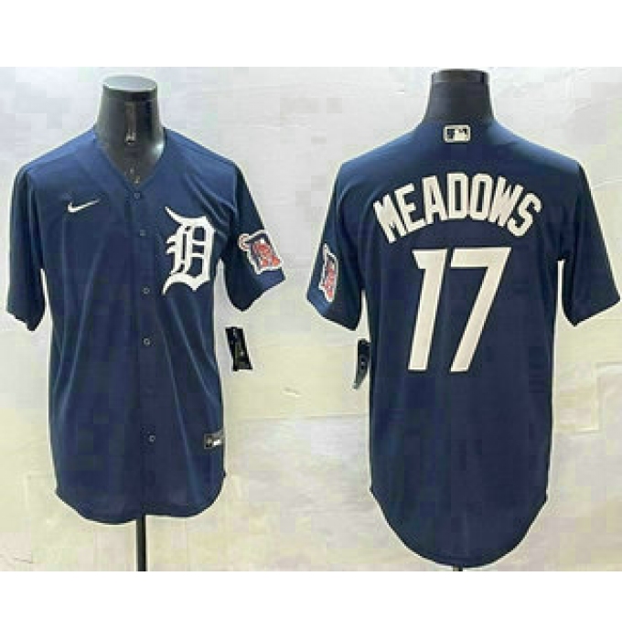 Men's Detroit Tigers #17 Parker Meadows Navy With Cool Base Stitched Jersey