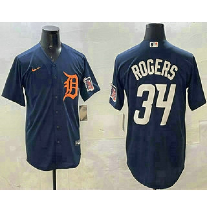 Men's Detroit Tigers #34 Jake Rogers Navy Alternate With Cool Base Stitched Jersey