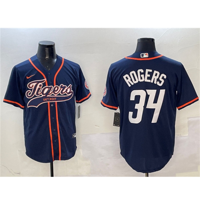 Men's Detroit Tigers #34 Jake Rogers Navy With Cool Base Stitched Baseball Jersey