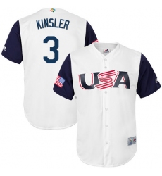 Men's USA Baseball Majestic #3 Ian Kinsler White 2017 World Baseball Classic Replica Team Jersey