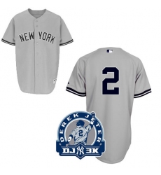 Men's Majestic New York Yankees #2 Derek Jeter Replica Grey DJ-3K Patch MLB Jersey