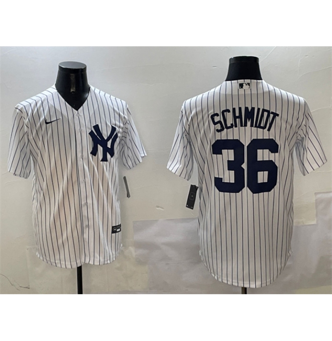 Men's New York Yankees #36 Clarke Schmidt White Cool Base Stitched Baseball Jersey