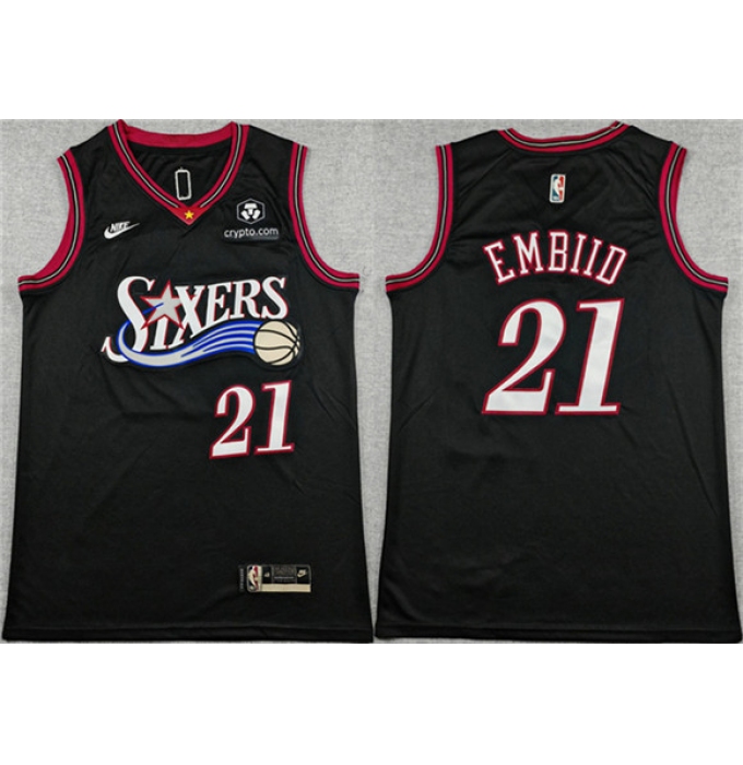 Men's Philadelphia 76ers #21 Joel Embiid Black 2025 Classic Edition Stitched Stitched Jersey