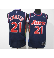 Men's Philadelphia 76ers #21 Joel Embiid Navy 75th Anniversary Association Edition Swingman Stitched Jersey