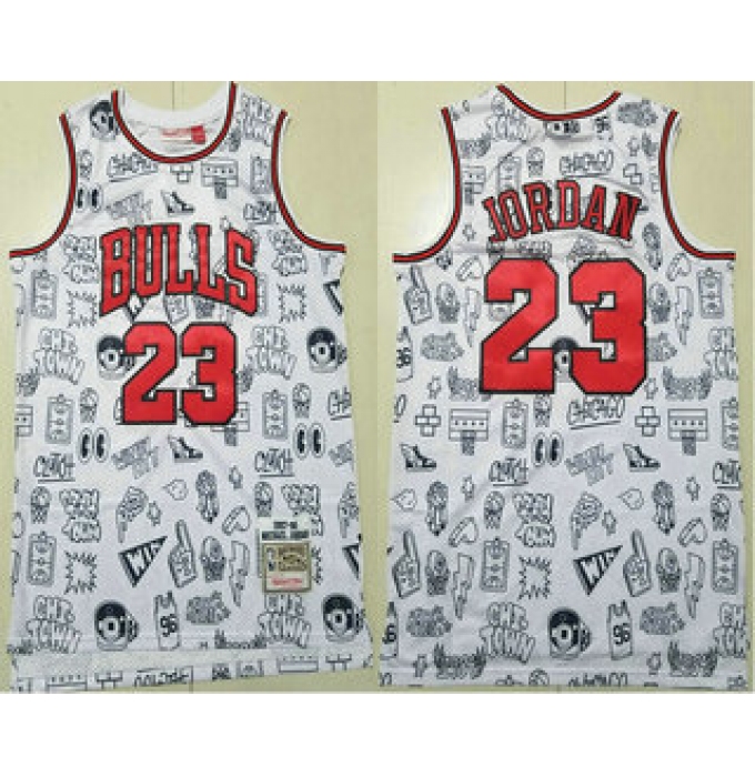 Men's Chicago Bulls #23 Michael Jordan 1997-98 White Hardwood Swingman Throwback Jersey