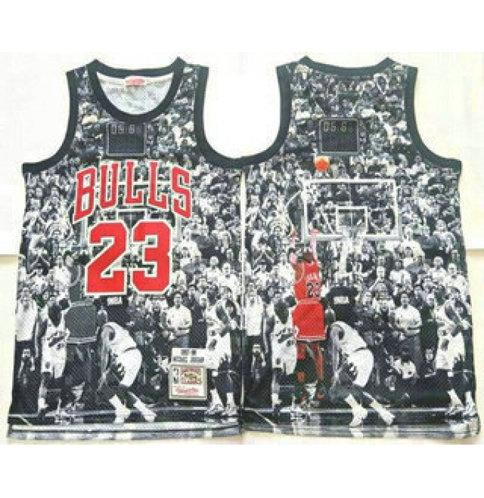 Men's Chicago Bulls #23 Michael Jordan Black Last Throw Swingman Jersey