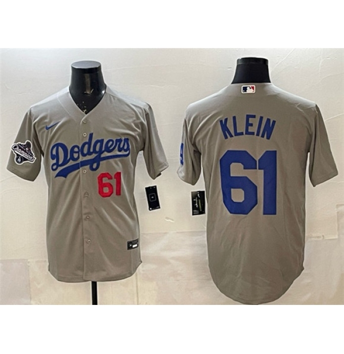 Men's Los Angeles Dodgers #61 Will Klein Gray 2025 World Series Champions Cool Base Limited Stitched Baseball Jersey