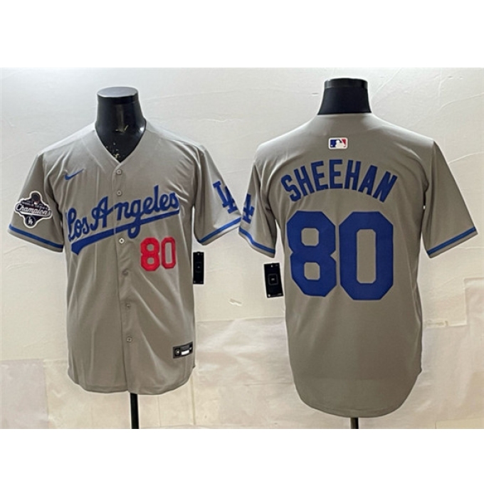 Men's Los Angeles Dodgers #80 Emmet Sheehan Gray 2025 World Series Champions Limited Stitched Baseball Jersey