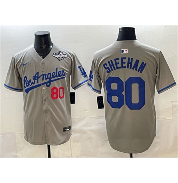 Men's Los Angeles Dodgers #80 Emmet Sheehan Gray 2025 World Series Limited Stitched Baseball Jersey
