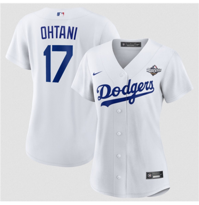 Women's Los Angeles Dodgers #17 Shohei Ohtani White 2025 World Series Home Cool Base Stitched Baseball Jersey(Run Small)