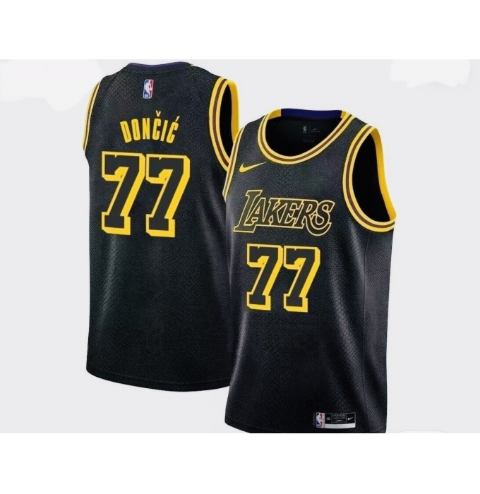 Men's Los Angeles Lakers #77 Luka Doncic Black Stitched Jersey