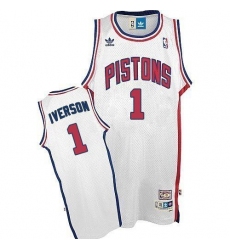 Men's Adidas Detroit Pistons #1 Allen Iverson Authentic White Throwback NBA Jersey