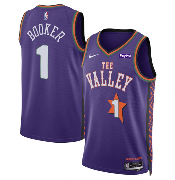 Men's Phoenix Suns #1 Devin Booker Purple 2024-25 City Edition Stitched Basketball Jersey