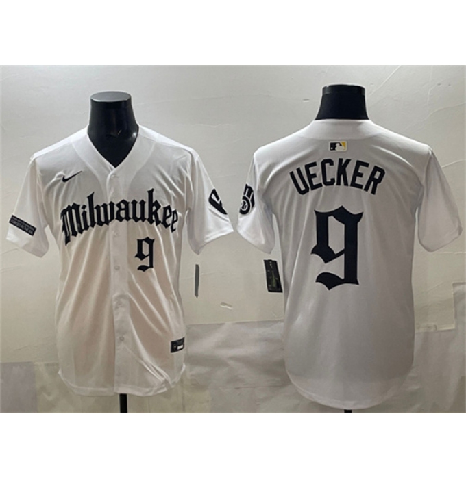 Men's Milwaukee Brewers #9 Bob Uecker White 'Gothic 414 Shadows Edition' Vapor Premier Limited Stitched Jersey