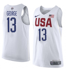 Men's Nike Team USA #13 Paul George Authentic White 2016 Olympic Basketball Jersey