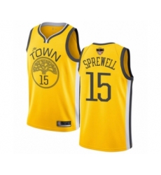 Men's Golden State Warriors #15 Latrell Sprewell Yellow Swingman 2019 Basketball Finals Bound Jersey - Earned Edition