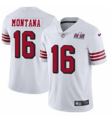 Men's San Francisco 49ers #16 Joe Montana White Throwback Vapor Untouchable Limited Stitched 2024 Super Bowl LVIII Jersey