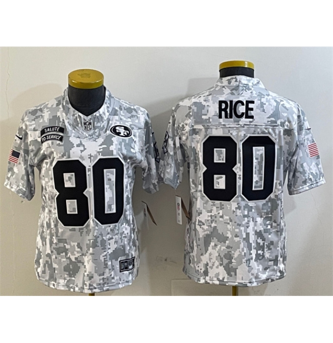 Women's San Francisco 49ers #80 Jerry Rice 2024 F.U.S.E. Arctic Camo Salute to Service Limited Football Stitched Jersey(Run Small)