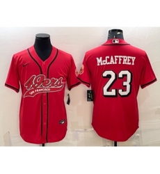 Men's San Francisco 49ers #23 Christian McCaffrey Red Color Rush With Patch Cool Base Stitched Baseball Jersey Men's San Francisco 49ers #23 Christian McCaffrey Red Color Rush With Patch Cool Base Stitched Baseball Jersey