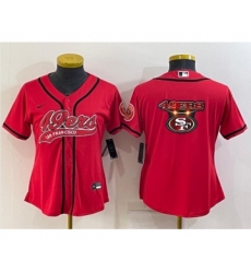 Women's San Francisco 49ers Red Team Big Logo With Patch Cool Base Stitched Baseball Jersey Women's San Francisco 49ers Red Team Big Logo With Patch Cool Base Stitched Baseball Jersey