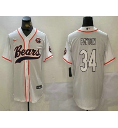 Men's Chicago Bears #34 Walter Payton White Throwback With Cool Base Stitched Baseball Jersey