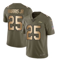 Youth Nike Denver Broncos #25 Chris Harris Jr Limited Olive/Gold 2017 Salute to Service NFL Jersey