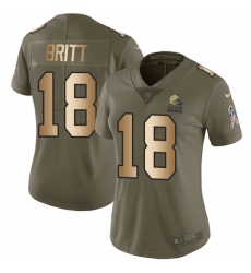 Women's Nike Cleveland Browns #18 Kenny Britt Limited Olive/Gold 2017 Salute to Service NFL Jersey