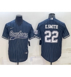Men's Dallas Cowboys #22 Emmitt Smith Navy With Patch Cool Base Stitched Baseball Jersey