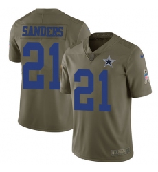 Youth Nike Dallas Cowboys #21 Deion Sanders Limited Olive 2017 Salute to Service NFL Jersey