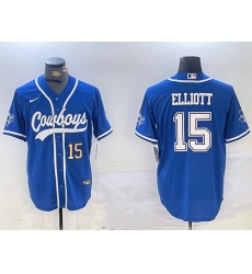 Men's Dallas Cowboys #15 Ezekiel Elliott Light Blue Cool Base Stitched Baseball Jerseys