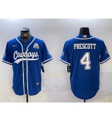 Men's Dallas Cowboys #4 Dak Prescott Light Blue With 1960 Cool Base Stitched Baseball Jersey