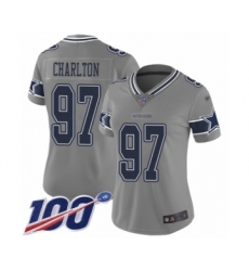 Women's Dallas Cowboys #97 Taco Charlton Limited Gray Inverted Legend 100th Season Football Jersey